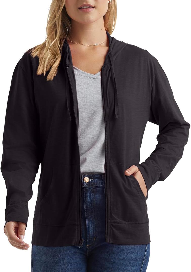 Hanes Womens Slub Knit Full-Zip Hoodie, Textured Cotton Zip-Up T-Shirt Hoodie for Women (Small, Black)