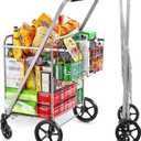 Wellmax Folding Grocery Cart with Wheels, Heavy Duty Metal Utility Cart with Mesh Bottom, Extra Rear Basket, 160 lb Capacity, Dual Swivel Wheels, Foldable Trolley for Groceries & Laundry