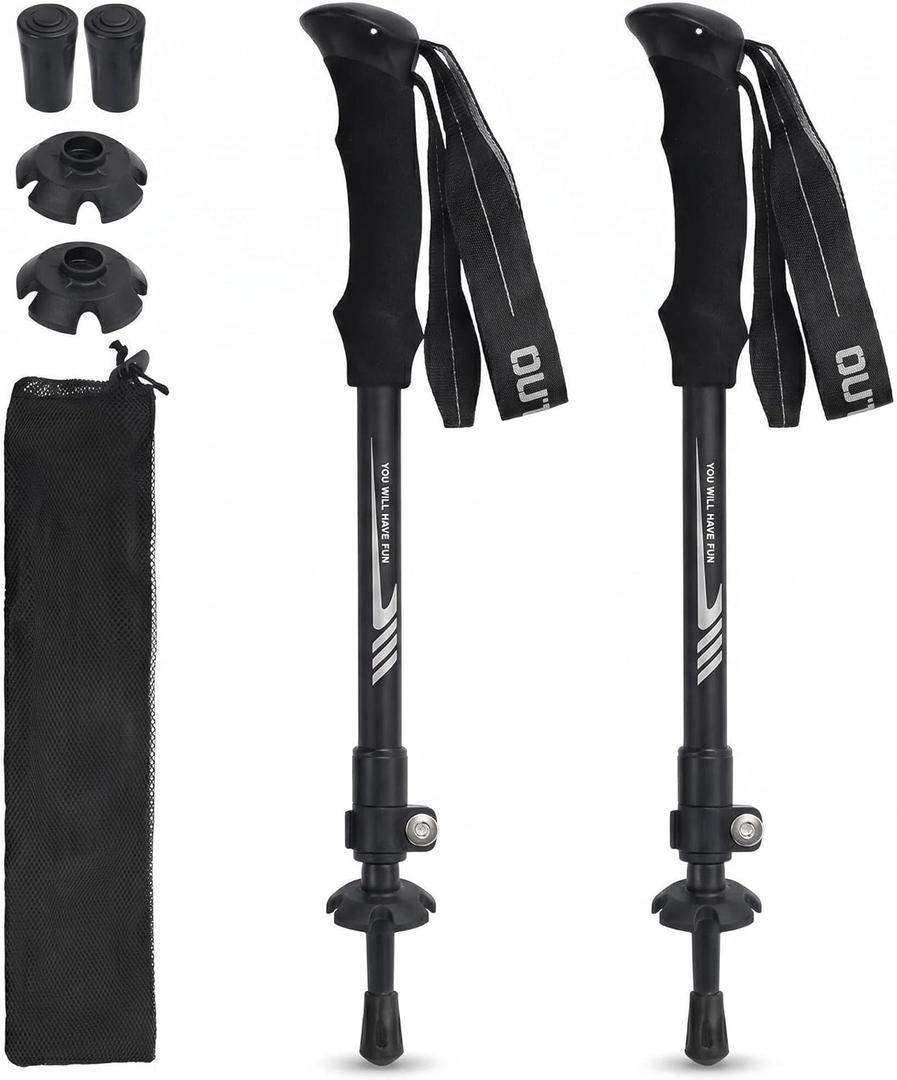 Folding Hiking Poles, Lightweight 7075 Aluminum Alloy Mountain Tech Trekking Poles for Men, Collapsible Walking Sticks for Travel, EVA Foam Grip, Set of 2 - Black