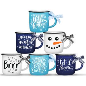 Suttmin Hello Winter Snowman Mini Coffee Mugs Set of 6 Let It Snow Snowflake Mini Cups Tiered Tray Decor for Xmas Winter Holiday Kitchen Coffee Bar Decorations Housewarming Gift