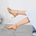 RIBONGZ Light Gold Strappy Kitten Heels For Womens Square Open Toe Sexy Sandals Comfortable Dressy Stiletto High Heels Wedding Party Evening Prom Dress Shoes 9
