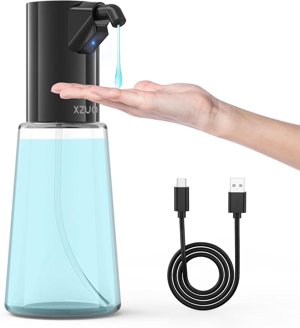 Automatic Soap Dispenser Touchless, Rechargeable 15oz/400ML Large Capacity Four-Level Adjustable Dispenser Volume Suitable for Bathroom and Kitchen (Black)
