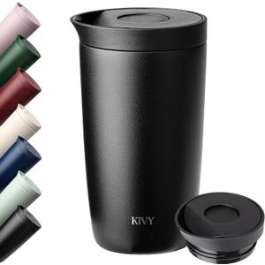KIVY Travel Coffee Mug Tumbler [24h Cold | 6h Hot] Reusable Insulated Coffee Tumbler Stainless Steel - Spill Proof Coffee Travel Mug - Leakproof 12oz Insulated cup to go - Dishwasher Safe, BPA Free (11.8 Ounces, Black)