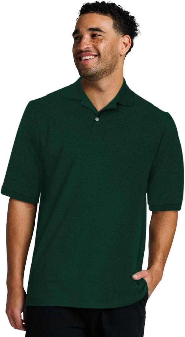 Jerzees Men's Short Sleeve Polo Shirts, Cotton Blend, Two Button Closure, Regular Fit, Sizes S-5x (Medium, Forest Green - Dri-power)