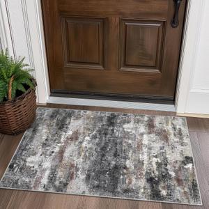 2x3 Rugs for Entryway Entrance Kitchen Bathroom, Machine Washable Modern Abstract Soft Area Rug, Indoor Floor Carpet with Non Slip Rubber Backing, Dark Gray