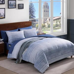 Full Comforter Sets Striped, Ocean Blue Coastal Bedding Set 7 Pieces for Boys Girls Teen, All Season Bed in a Bag for Dorm with Sheets, Pillowcases & Shams