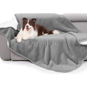 gogobunny Waterproof Bed Blanket, Reversible Sherpa Fleece Throw Blanket for Dog Puppy Cat, Furniture Cover Protects Bed Couch Sofa from Liquid Pee and Pet Fur (Grey, 60x80 inches)