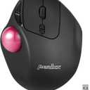 Perixx PERIMICE-717PKB Wireless Trackball Mouse, Build-in 1.34 Inch Glossy Trackball with Pointing Feature - 5 Programmable Buttons - Black Body - Pink Ball