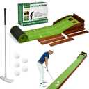 Golf Putting Mat with Ball Return, Practice Golf Putting Green Training Aid for Indoor, Outdoor at Home, Office, Backyard with Putter and 5 Balls 9.84 ft
