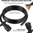 Deluwire 4 FT 7 Pin Trailer Plug, Heavy Duty Trailer Wiring Harness, 7 Way Trailer Cord with Double Prongs Connector for Trailers, RVs, Campers