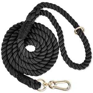 NUGUTIC 5 FT Dog Leash Handmade Braided Rope Dog Leash for Small Medium and Large Dogs, Black (5FT x 1/2in (Pack of 1))