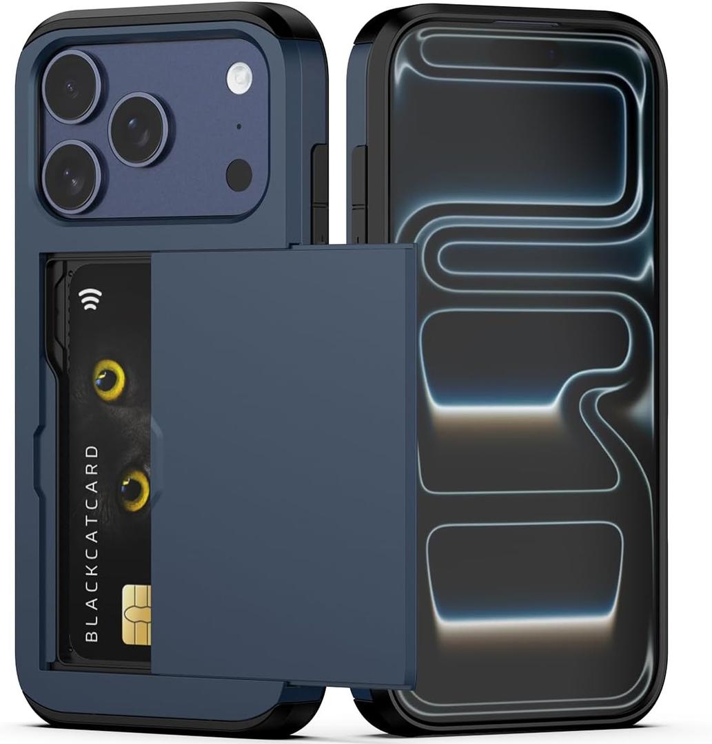 Nvollnoe Compatible with iPhone 17 Pro Case with Card Holder Dual Layer Heavy Duty Protective Shockproof Hidden Card Slot Slim Wallet Phone Case for Women&Men 6.3 inch(Blue)