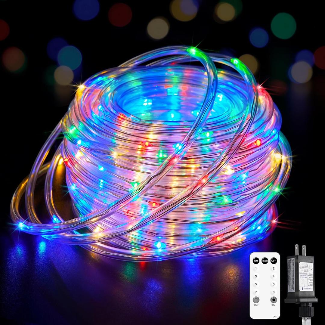 JMEXSUSS Rope Lights for Outside, 66 ft Christmas Rope Lights Outdoor Plug in, 200 LED String Lights Waterproof for Christmas Tree Patio Garden House Decoration(Multicolor)