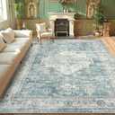 LIVEBOX Washable Area Rug 9x12 Rugs for Living Room Bedroom, Non-Slip Boho Indoor Carpet for Dining Room Office, Low-Pile Farmhouse Soft Carpets for Kids Nursery Room Playroom, Blue