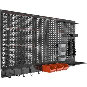 TORACK Metal Pegboard Wall Organizer System for Garage, 109PCS Kit with Pegboard Bins, Hooks, Peg Locks, Black Steel