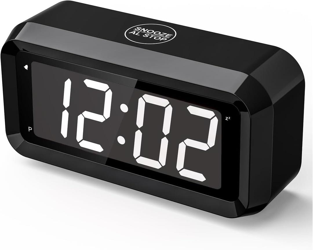 Alarm Clock,Digital Alarm Clock for Bedrooms,Battery Operated Clock,Adjustable 3 Brightness,1.2 inch LED Time Display, 12/24Hr, Cordless,Snooze (Black-White led)