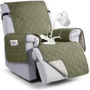 VANSOFY 100% Waterproof Recliner Chair Covers, Recliner Cover Non-Slip Dog Chair Cover Furniture Protector Washable Slipcover with Pocket, Elastic Straps for Pets, Dogs(Olive Green, 30")