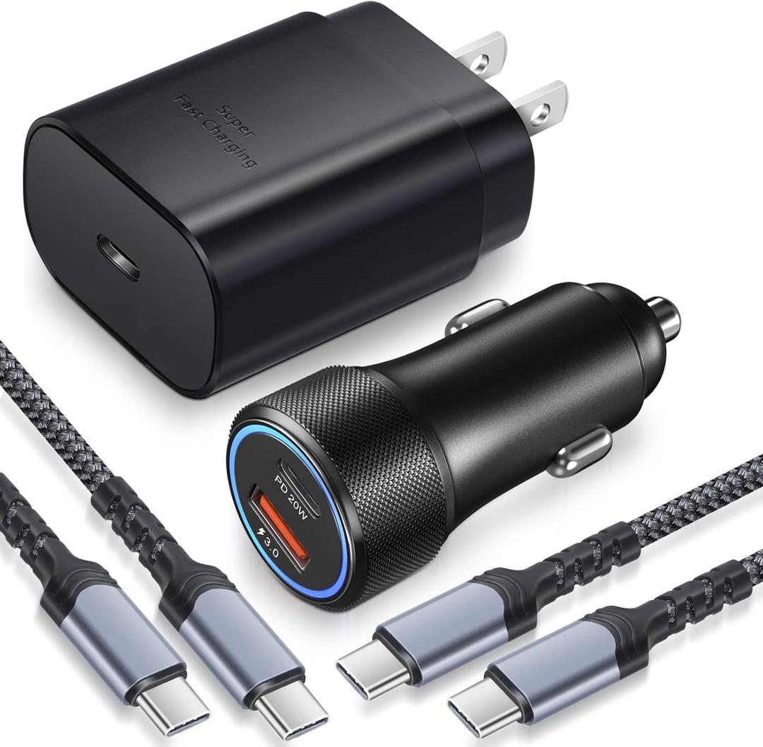 Super Fast USB C Car Charger, Bangfun 25W Type C Fast Charging Block/ Car Charger Adapter for Samsung Galaxy S22/ S21/ S20 Ultra/ S10, Note 20/ 10, A71/ Z Fold 3 with 2X 6.6ft USB C to C Cable (Black)