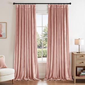 ANRODUO Light Pink Velvet Curtains 96 Inches Long Blackout Thermal Insulated Soundproof Curtain Privacy Room Darkening Curtains Pinch Pleat Window Drapes for Bedroom Living Room 42 x 96 Inch Set of 2