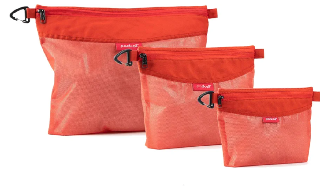 pack all 3 Pcs Water-resistant Material Zipper Pouch Set, Mesh Zipper Bags for Storage, Travel, Office (Orange)