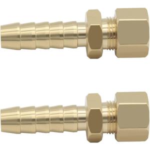 YSIL 2PCS Compression Fitting 3/8" Tube OD to 3/8" Hose Barb Transmission Cooler Fuel Line Fitting Brass