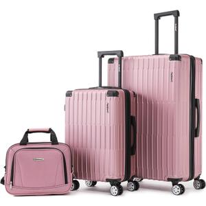 Rockland 3 Set, 2-Piece Hardside Spinner Wheel Upright Luggages with Tote, Pink (Large)