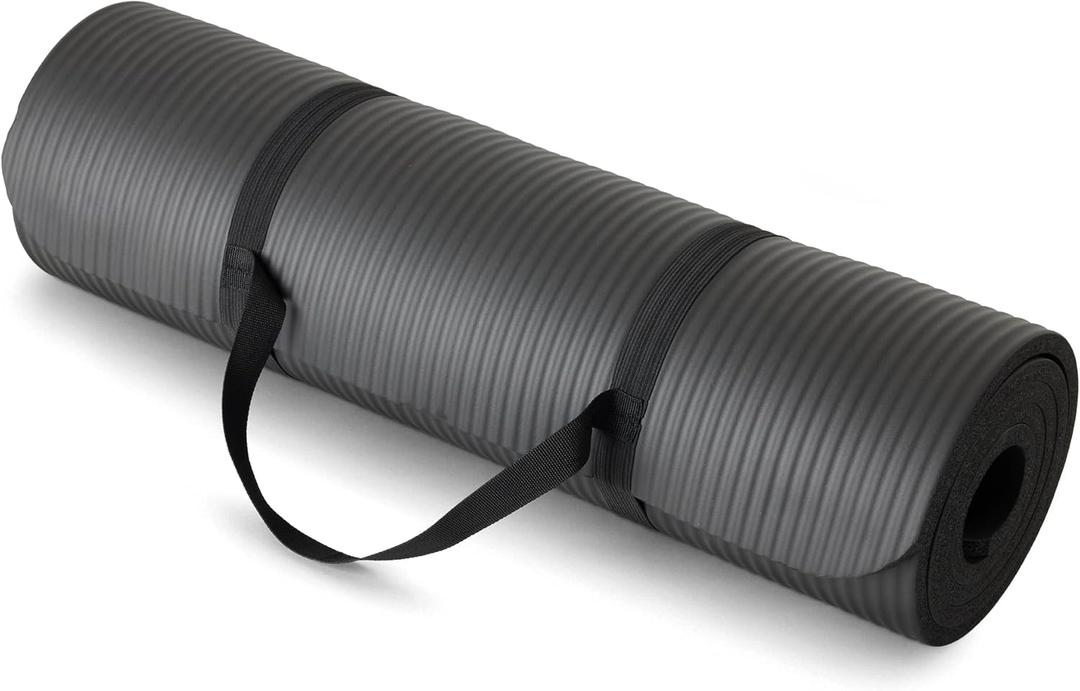 Amazon Basics 1/ 2 Inch Extra Thick Exercise Yoga Mat with Carrying Strap for Home Workouts and Fitness, 74" x 24", Black