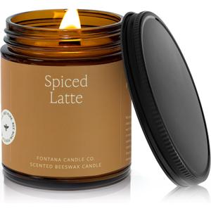 Fontana Candle Co Wood Wick Beeswax Jar Candle, Spiced Latte Made Safe with Coconut Oil & Pure Essential Oils 35+ Hrs Clean Burn, Long Lasting and Non-Toxic Candles for Home & Room Decor