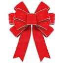 DIYDEC 1PCS Christmas Red Bows Decorations, 12 x 14 Inches Large Velvet Christmas Tree Wreaths Bows with Glitter Gold Edge for Xmas Tree Topper Outdoor Front Door Fence Stairs Fireplace Decor