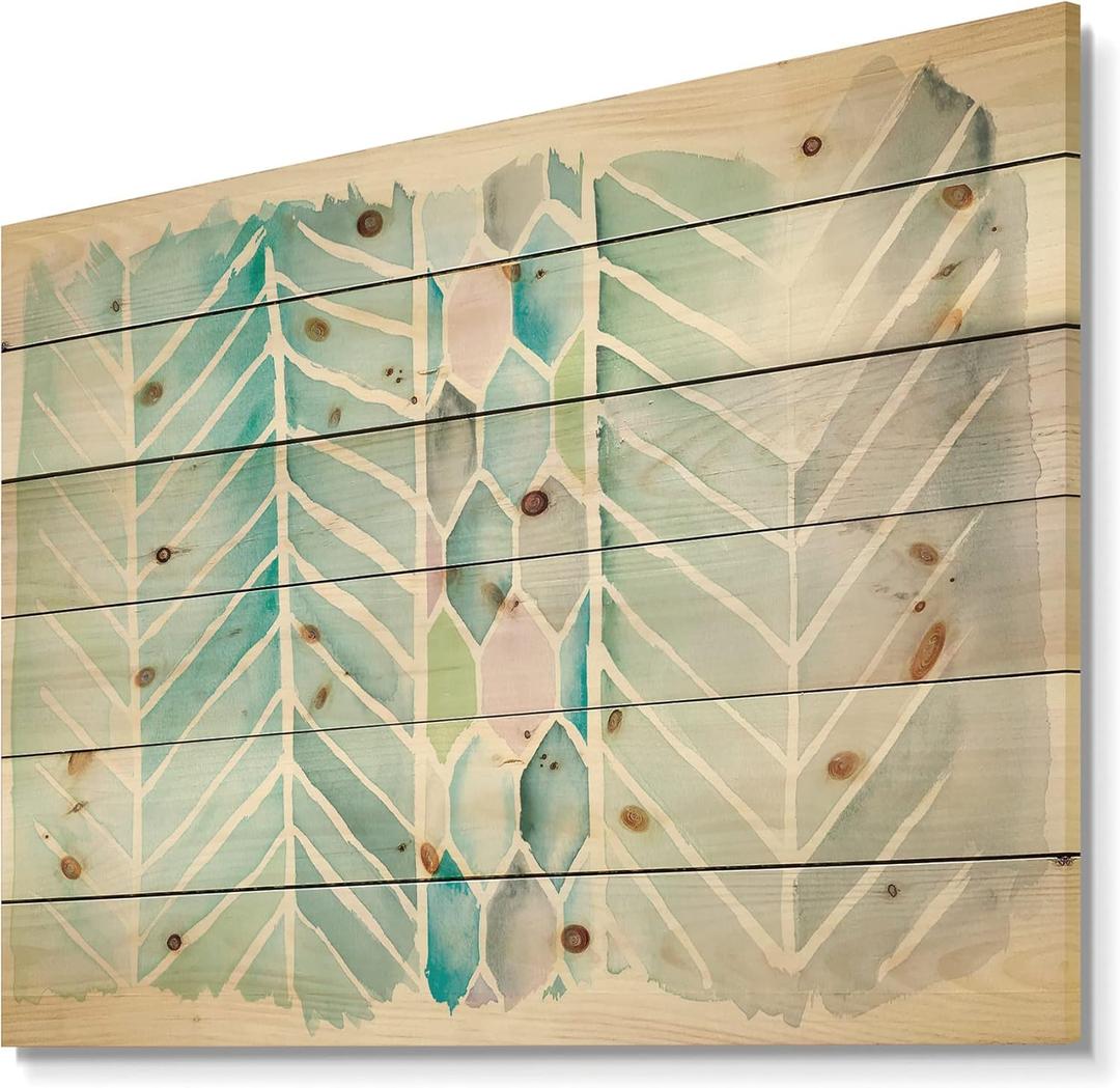 Watercolor Geometric Swatch Element Iv Mid-Century Modern Wood Wall Decor, Blue Wood Wall Art, Large Abstract Wood Wall Panels Printed On Natural Pine Wood Art (24"L x 32"W)