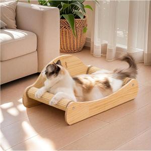 Avont Sisal Cat Scratcher Bed for Indoor Cats, Solid Wood Cat Scratching Lounge, No-Mess Horizontal Scratcher -Large