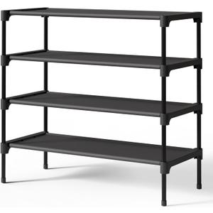 Kitsure Shoe Rack - Non-Woven Shoe Rack Shelf, Shoe Organizer for Closet, Entryway, Garage & Corridor, Stackable Shoe Shelves, X-Large, Black (27.5" Wide - 4 Tier)
