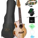 Concert Ukulele 23 inch UKS-2, 4 Strings Ukeleles For Beginners, Sapele Hawaiian Ukele with Ukulele Case and Ukele String Set (Spalted Maple Glossy)
