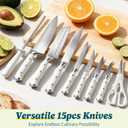Knife Set, 15 Piece Premium Chef High Carbon Stainless Steel Kitchen Knife Block Set, Razor-sharp, Ergonomic Forged Triple Rivet Handle, Professional Knife Set for Kitchen, Dishwasher Safe(White)