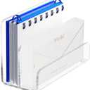 2 Compartments Clear Acrylic Mail Holder – Vertical Letter Sorter & Multifunction Desk Organizer for Bills, Documents, Notebooks – Modern Office/Home Envelope File Rack