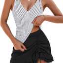 Blooming Jelly Womens Tankini Swimsuits Tummy Control Bathing Suit Two Piece Retro Swim Skirt Modest V Neck Swimwear (L)