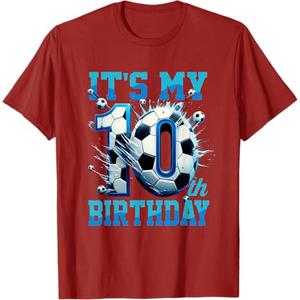 It's My 10th Soccer Birthday Party 10th Birthday Boy Soccer T-Shirt (Red, Large)