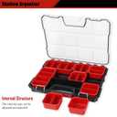 Tools Organizer, Small Parts Storage Toolbox, 17.3 * 13.7 * 2.5" Durable Hardware Box Storage, with Removable Inner Cups