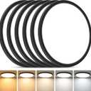 Brightever 12 Inch 6 Pack LED Ceiling Light Flush Mount, 24W 3200LM 0.67 Inch Thickness Close to Ceiling Light Fixtures, Dimmable & 2700K-6500K 5 Color Selectable Light Fixtures Ceiling Mount, Black