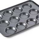 HONGBAKE Mini Muffin Top Pan for Baking, Premium 12 Cavity Small Whoopie Pie Pan, Nonstick Yorkshire Pudding Pan for Pansuffin, Moon Pie, Cookies, Dishwasher Safe and Easy to Clean