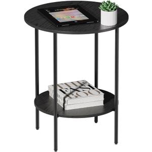 Side Table,Round End Table with 2 Storage Shelves| Compact Side Tables for Living Room, Couch, Office & Bedroom | Narrow Accent Table as Space-Saving Small Bedside Table 18x18x22in(Black), Large