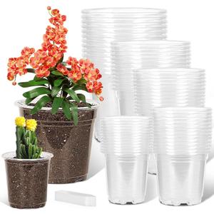 60 Pack 3.5/4/5/6/7 Inch Clear Nursery Pots with Drainage Hole,Variety Sizes Seed Starting Pots Transparent Plastic Plant Pots for Plants Transparency with 50 Plant Labels