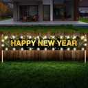 Large Happy New Year Yard Sign with LED Lights for Christmas Decorations - 118 x 19.6 Inch Black and Gold Banner with Clear Clips for Xmas New Years Eve Party Supplies