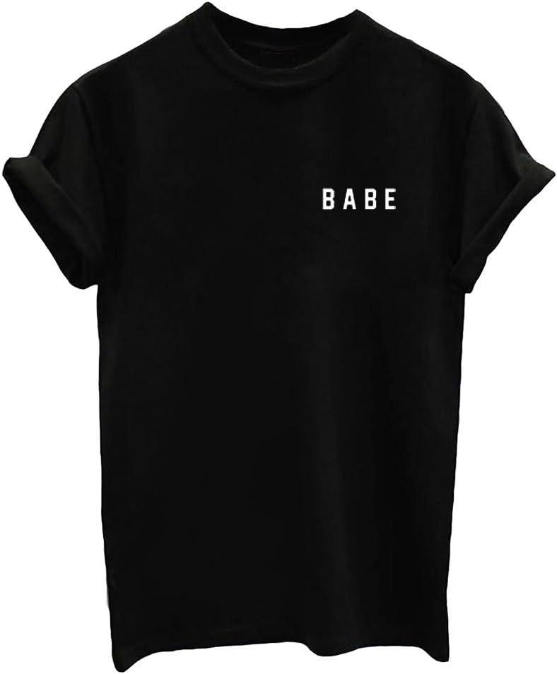 YITAN Letter Funny O Neck Women T Shirts Top (XX-Large, Black)