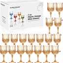 XUWAIDSGN 24 Pcs 7oz Plastic Vintage Wine Glasses Drinking Glasses Unbreakable Wedding Glassware Crystal Water Goblets Reusable Drinkware Vintage Champagne Flutes (24, Amber)