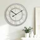 16 Inch Rustic Wall Clock Silent Non-Ticking Wooden Wall Clocks with Roman Numerals Farmhouse Decorative Clock for Living Room Bedroom Office (Grey)