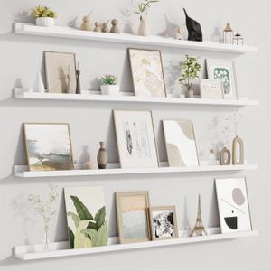 Picture Ledge Shelf for Wall, Floating Shelves Set of 4, 48 Inch Long Nursery Book Shelves for Toys Storage, Kids Bookshelf Wall Mounted for Books Photo Frames, White