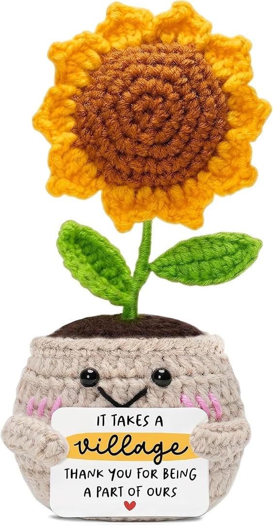 2 x HEXMOZ Teacher Appreciation Gifts - Thank You Gifts for Women Men - Nurses Week Gift - It Takes A Village Appreciation Collectible Sunflower Doll Crochet for Nurse Daycare Provider Nanny Babysitter