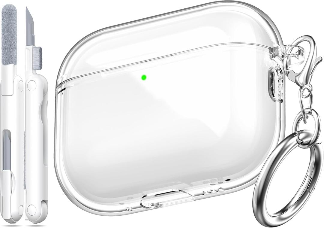 for AirPods Pro 3 Clear Case 2025, Military-Grade Shockproof, Soft TPU Highly Transparent Anti-Yellowing for AirPods Pro 3 Case with Cleaning Kit & Cute Round Buckle, Clear White