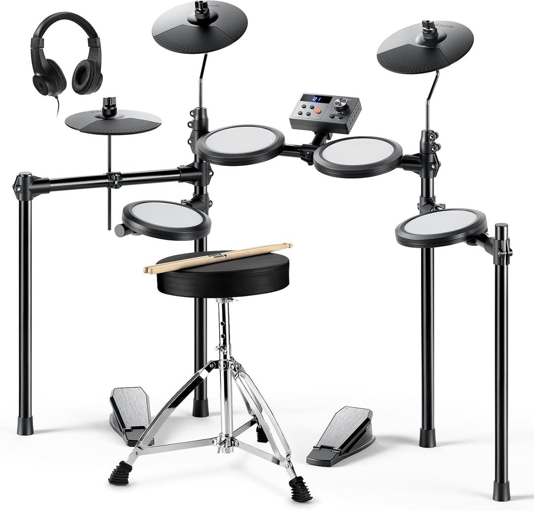 Donner Electric Drum Set, DED-70 Electronic Drum Kit for Beginner with 150 Sounds, 4 Quiet Mesh Pads, 9" Cymbals, USB MIDI, Type-C Charging, 2 Pedal, Throne, Headphones, Sticks, Melodics Lessons